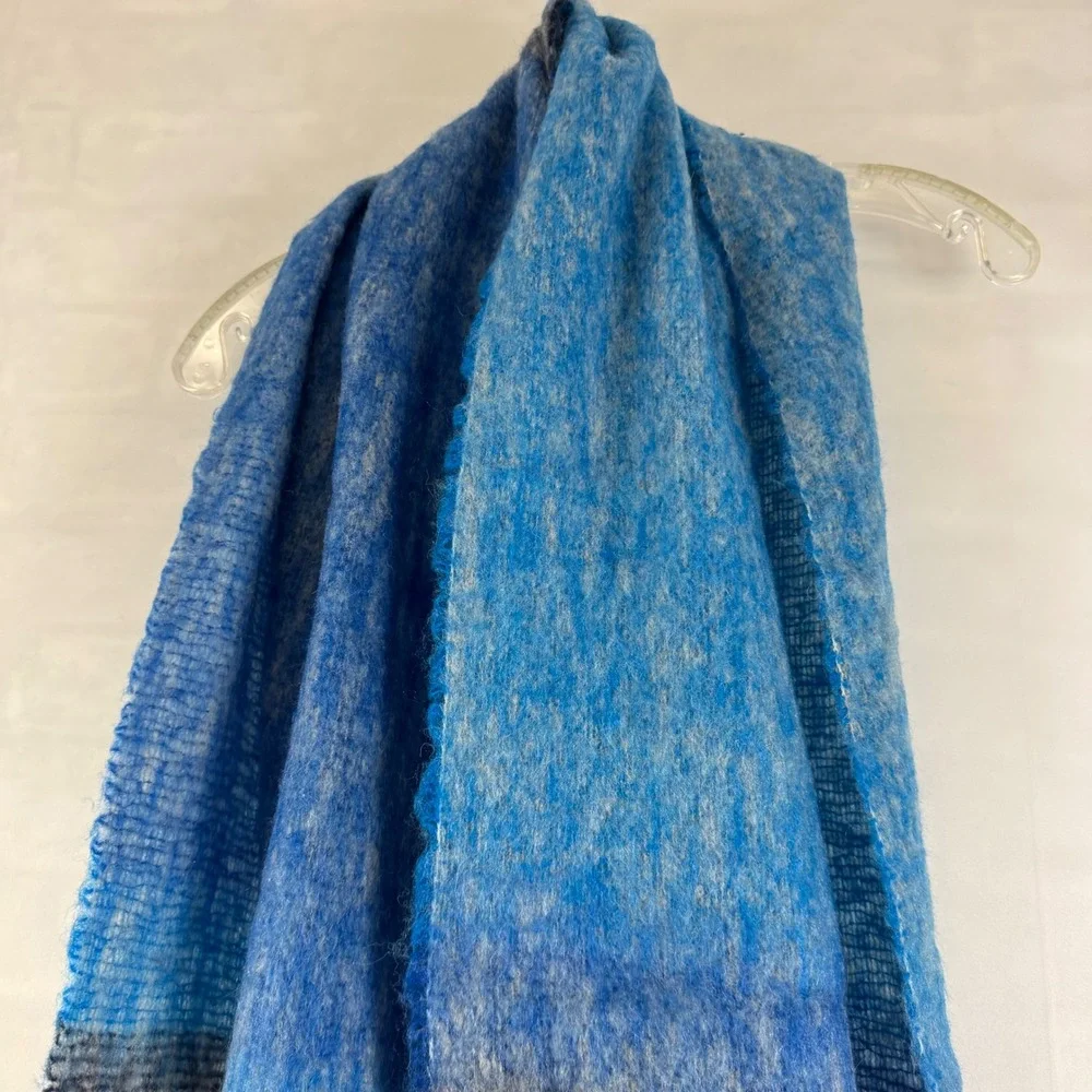 J.Crew Colorblock Wool Blend Fringe‎ Scarf Blue Gray Made in Italy
